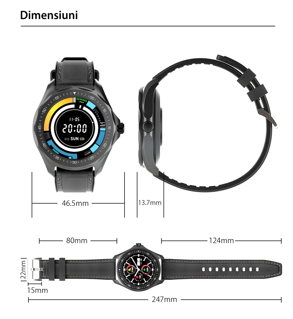 Ceas smartwatch BlitzWolf BW-HL3, Negru, Pedometru, Distanta parcursa, Calorii arse, Monitorizare ritm cardiac