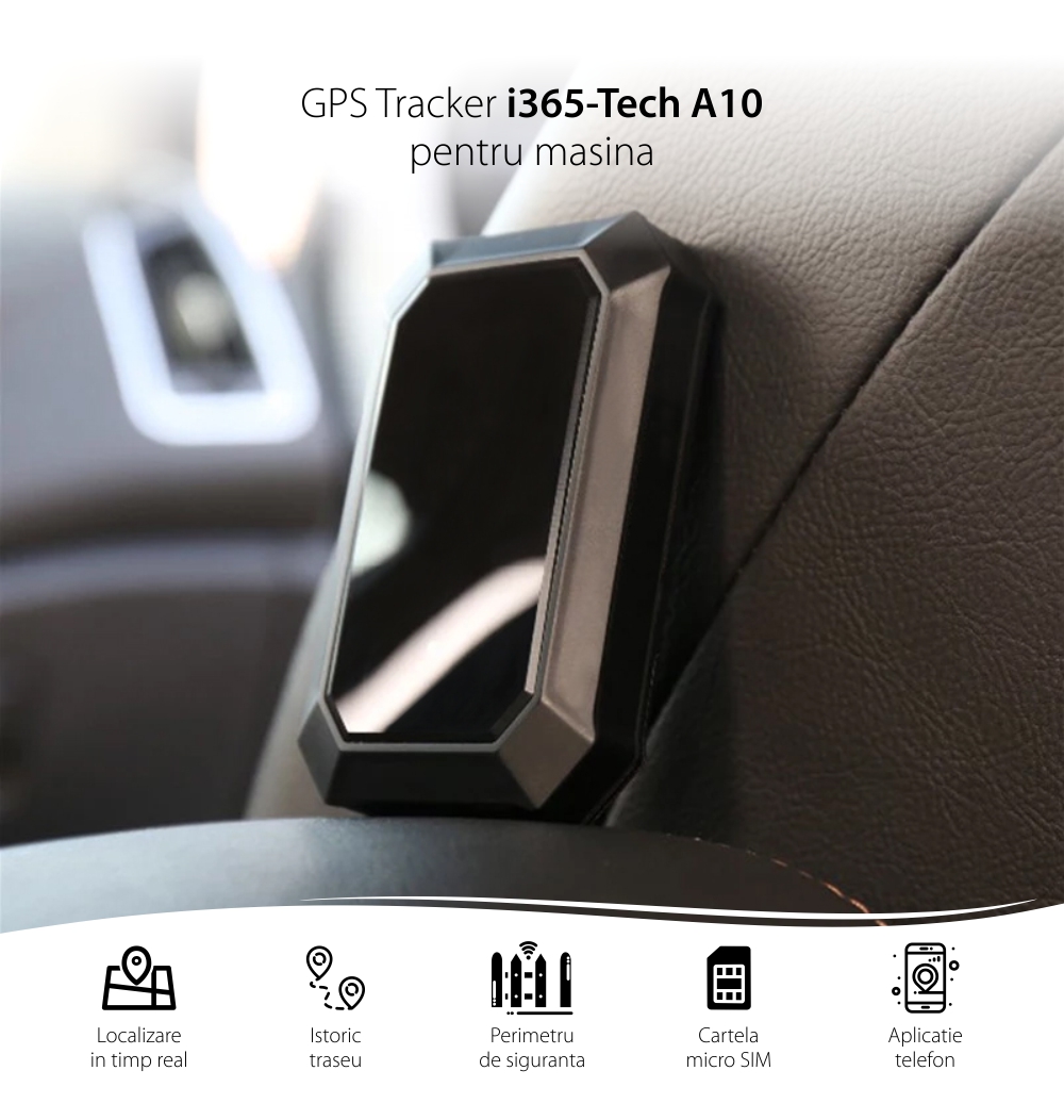 Mini GPS Tracker i365-Tech A10, Negru, Functie Localizare GPS, Istoric traseu, Perimetru de siguranta