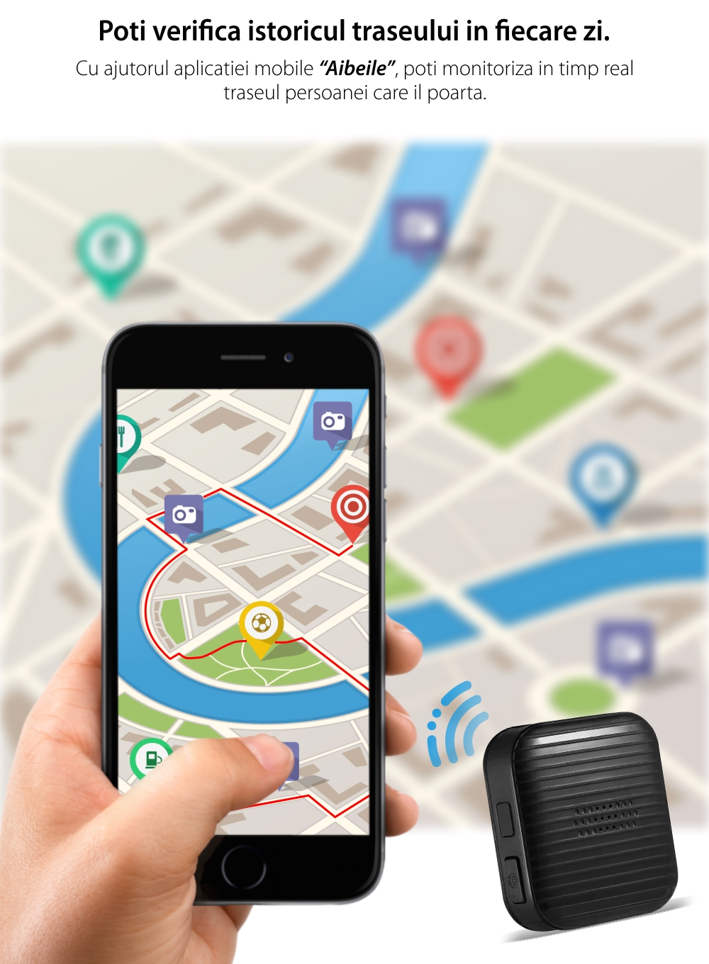Mini GPS Tracker i365-Tech A18, Alb, Functie Localizare GPS, Istoric traseu, Apel SOS, Perimetru siguranta