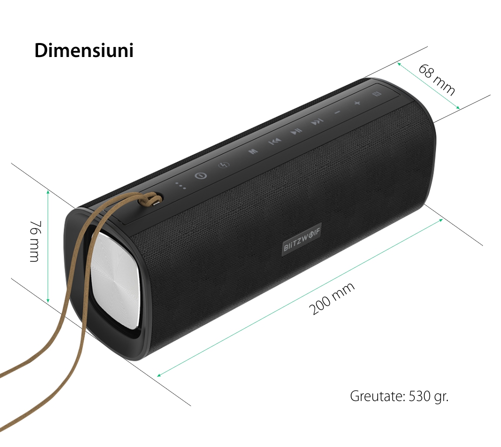 Boxa portabila BlitzWolf BW-WA2, Negru, Wireless, Bluetooth, 20W, Rezistenta la apa IP66, Functia NFC