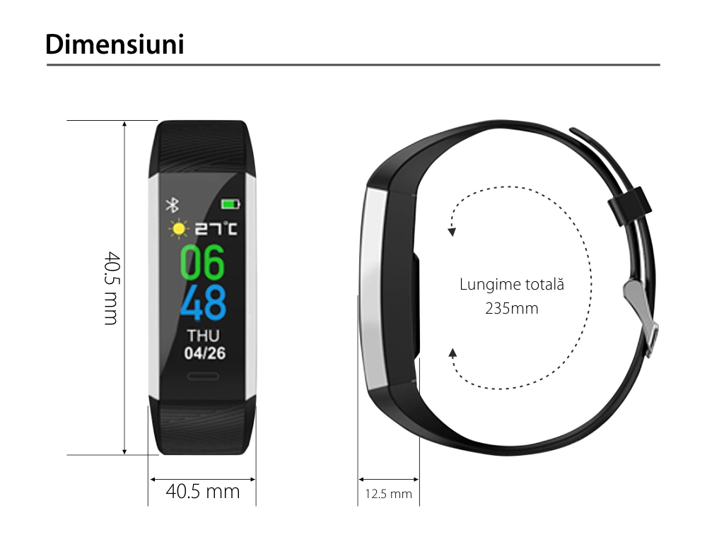 Bratara fitness TKY-S03, Albastru, Monitorizare ritm cardiac, Tensiune arteriala, Nivel Oxigen, Pedometru, Notificari