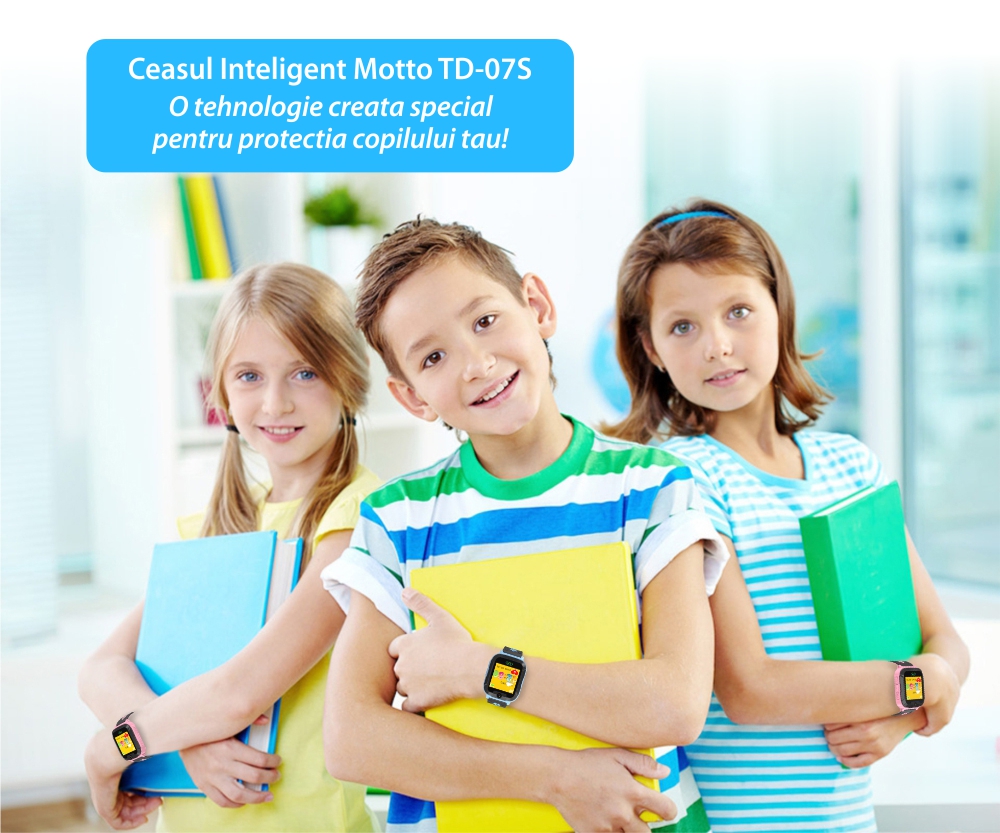 Ceas SmartWatch Pentru Copii Motto TD 07S, Roz cu Camera Foto, Localizare GPS, Pedometru, Perimetru de siguranta, Istoric traseu