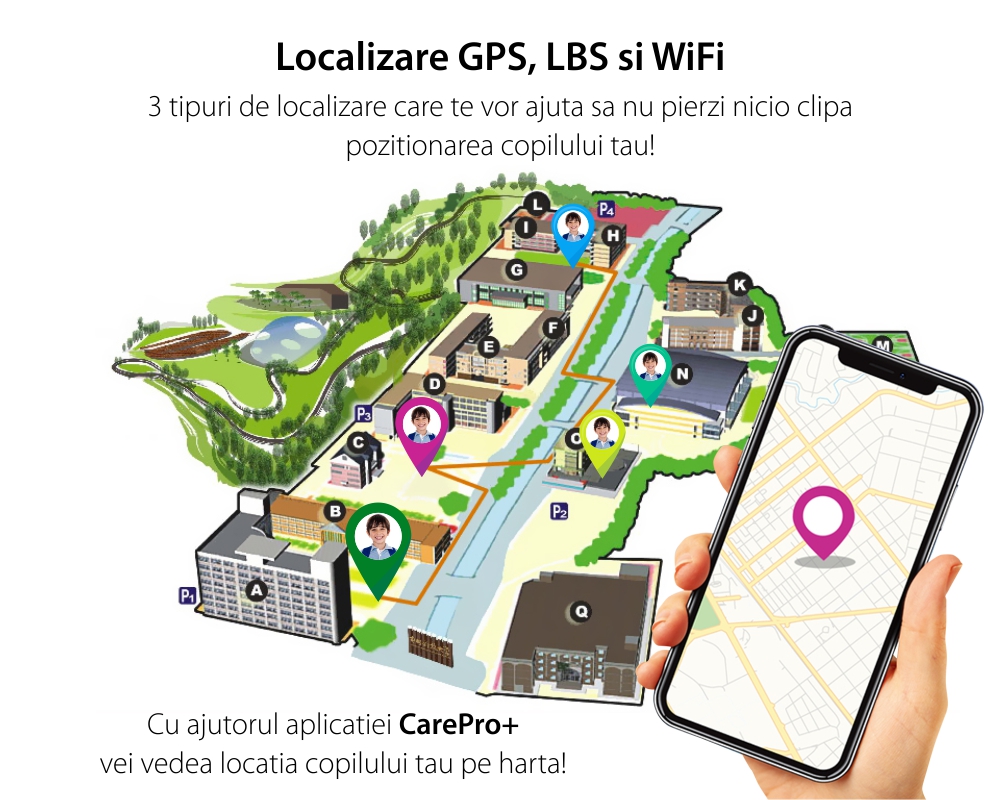 Ceas SmartWatch Pentru Copii Motto LT08, Bluemarin, cu Localizare GPS, Camera Foto, Geofence, Istoric, Pedometru, Alarma