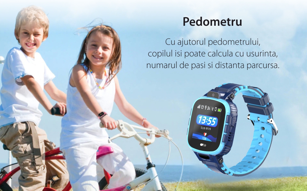 Ceas SmartWatch Pentru Copii Motto TD26, Negru cu Localizare GPS, Protectie IP54, Apel de urgenta, Chat / voce, Istoric traseu, Pedometru