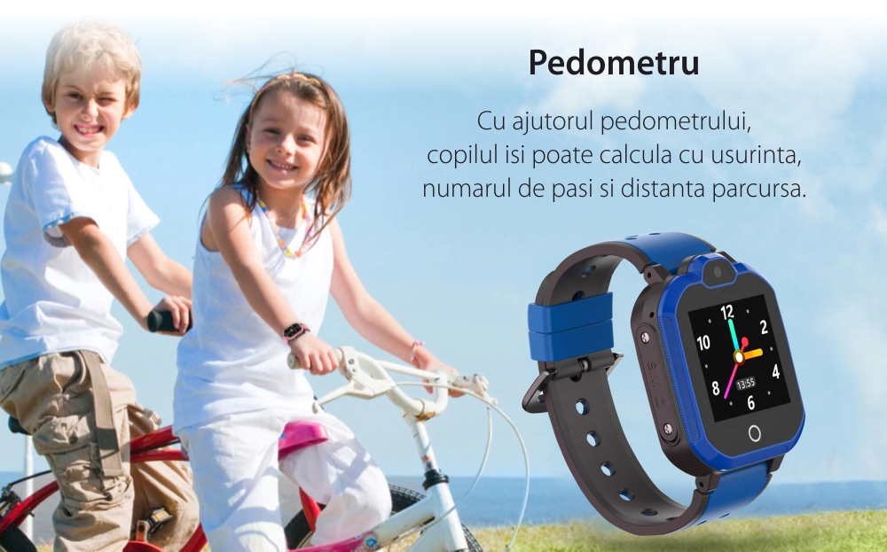 Ceas SmartWatch Pentru Copii Motto LT05, cu Functie Telefon, Localizare GPS, Buton SOS, Apel video, Mesaje vocale, Camera foto, Roz