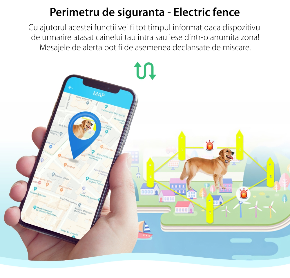 GPS Tracker Pentru Animale Motto TD-05D cu Functie de Localizare GPS, Perimetru de siguranta, LED Indicator, Istoric traseu