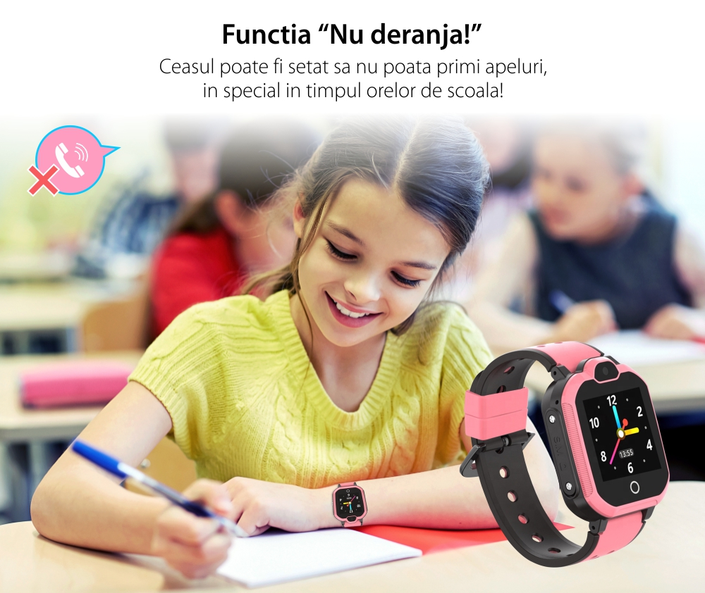 Ceas SmartWatch Pentru Copii Motto LT05, cu Functie Telefon, Localizare GPS, Buton SOS, Apel video, Mesaje vocale , Camera foto, Albastru