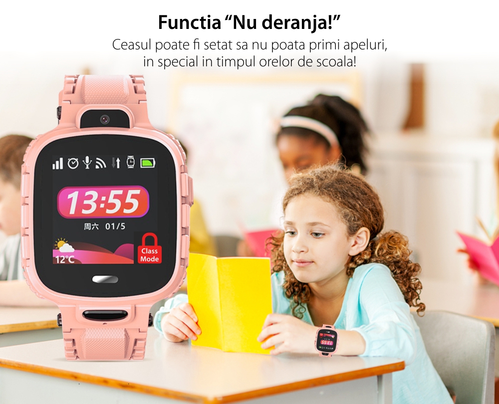 Ceas SmartWatch Pentru Copii Motto TD26, Roz cu Localizare GPS, Protectie IP54, Apel de urgenta, Chat / voce, Istoric traseu, Pedometru