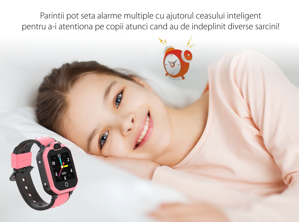 Ceas SmartWatch Pentru Copii Motto LT05, cu Functie Telefon, Localizare GPS, Buton SOS, Apel video, Mesaje vocale, Camera foto, Roz