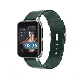 Ceas smartwatch Twinkler TKY-DT93, Bratara piele, Verde cu ECG, Tensiune arteriala, Ritm cardiac, Oxigen din sange, Interfata custom, Memento sedentar, Monitorizarea somnului, Pedometru, Moduri sportive