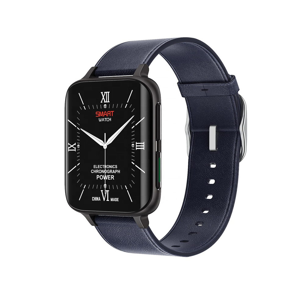 Ceas smartwatch Twinkler TKY-DT93, Bratara piele, Albastru cu ECG, Tensiune arteriala, Ritm cardiac, Oxigen din sange, Interfata custom, Memento sedentar, Monitorizarea somnului, Pedometru, Moduri sportive Twinkler imagine 2022 crono24.ro
