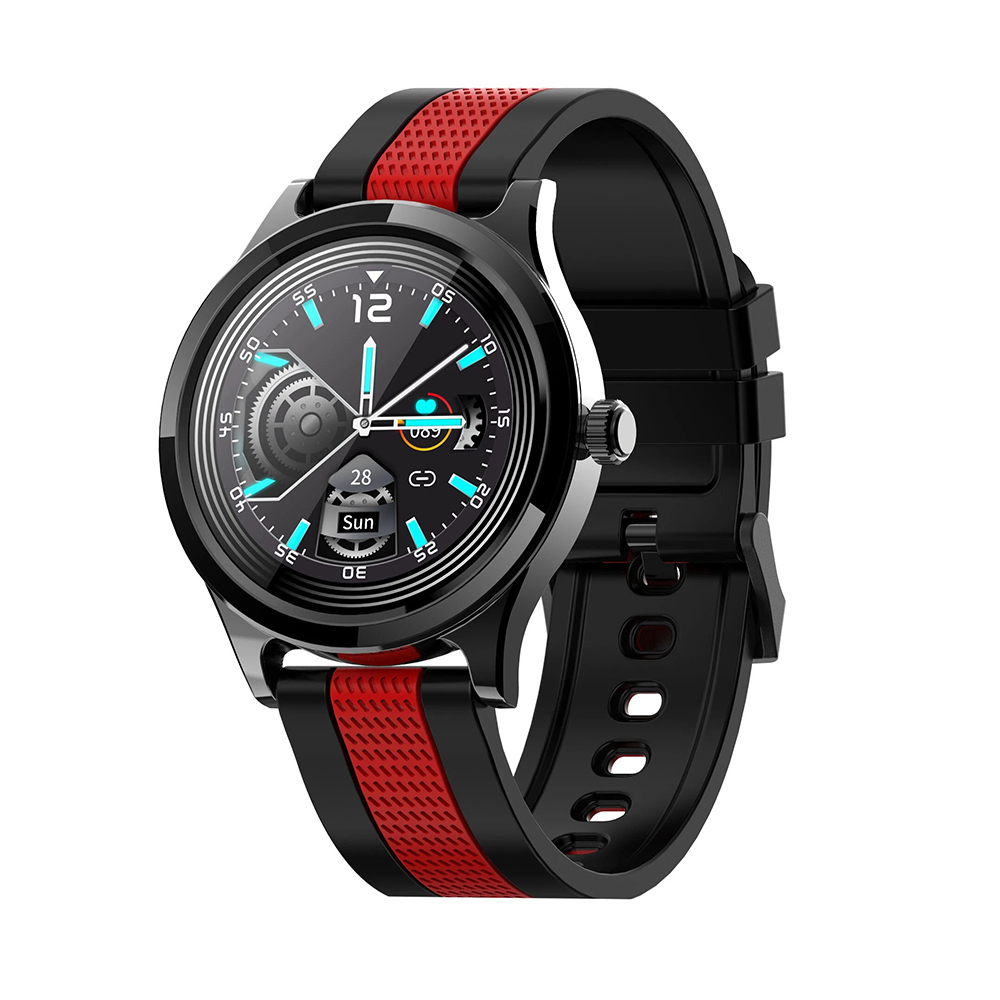 Ceas smartwatch Twinkler TKY-E6, Carcasa neagra, Bratara Negru / Rosu, cu Monitorizare tensiune, Ritm cardiac, Oxigen, Cadran custom, Monitorizarea somn, Pedometru, Moduri sportive Adulti imagine noua idaho.ro