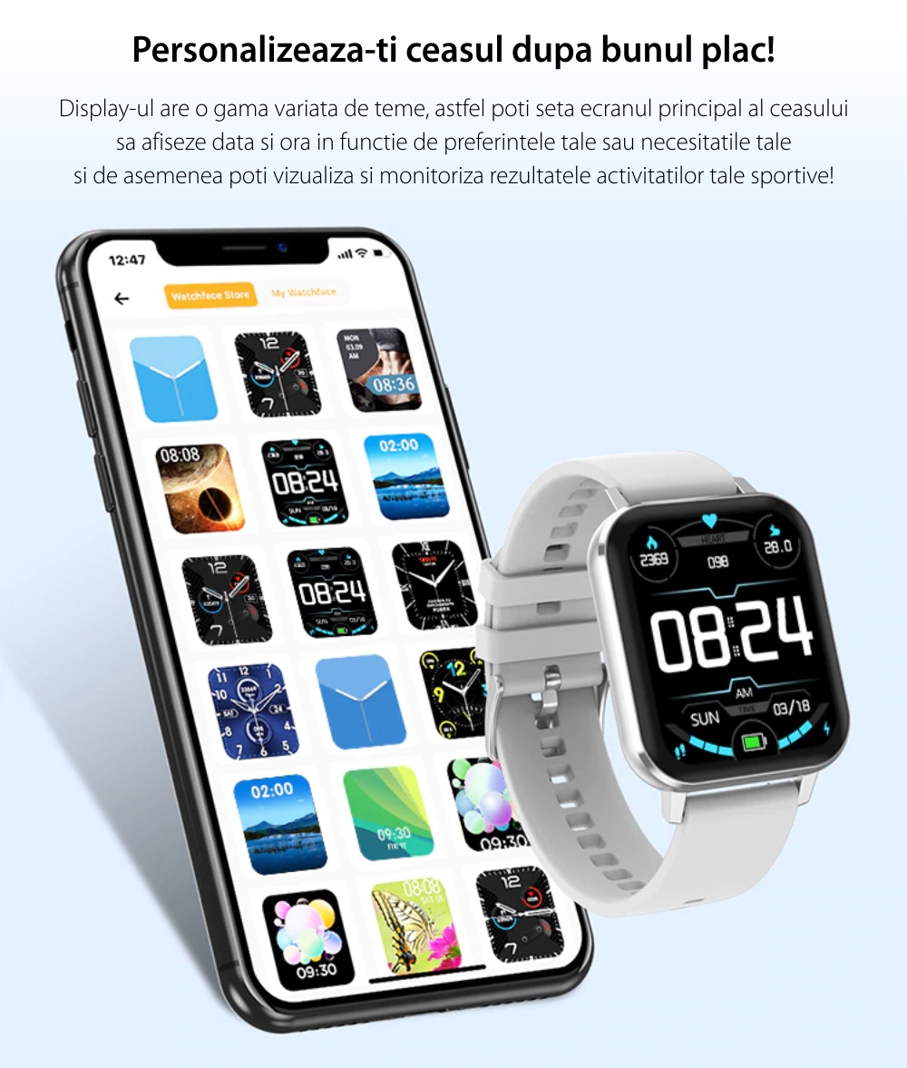 Ceas smartwatch Twinkler TKY-DTX, Bratara metal, Negru cu ECG, Tensiune arteriala, ritm cardiac, oxigen din sange, interfete schimbabile, memento sedentar, Monitorizarea calitatii somnului