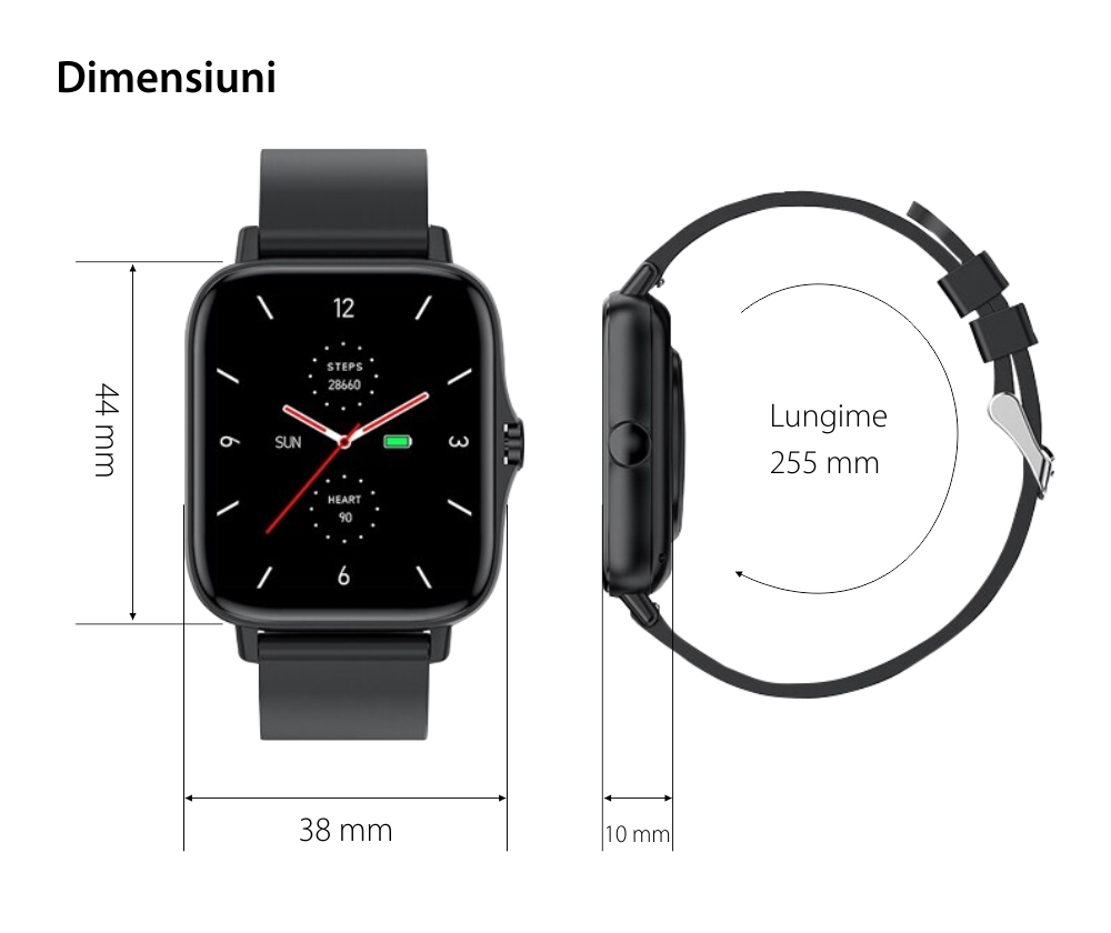 Ceas smartwatch Twinkler TKY-T42, Auriu cu Functie de Alarma, Pedometru, Monitorizare Somn, Notificari mesaje, Notificari apeluri, Remote camera, Notificari aplicatii, Teme multiple