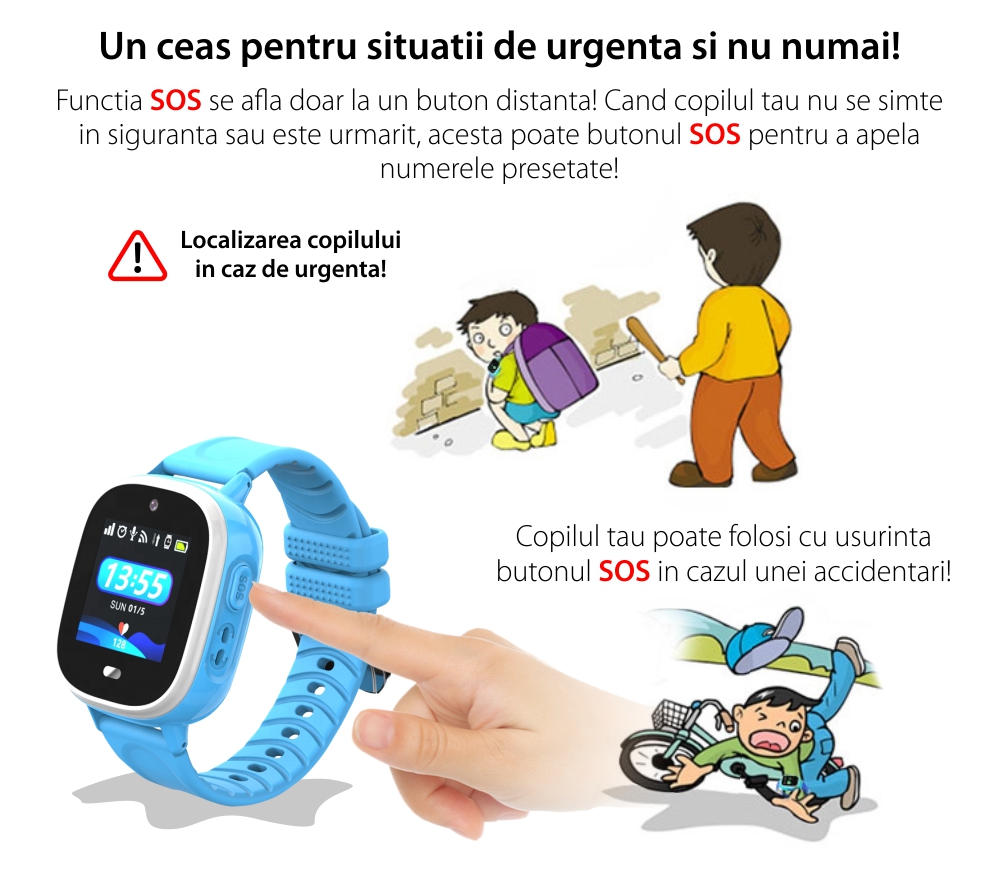 Ceas SmartWatch Pentru Copii Motto TD31 cu Localizare GPS, Alarma, Telefon, Chat / voce, Geofence, Pedometru, Mov