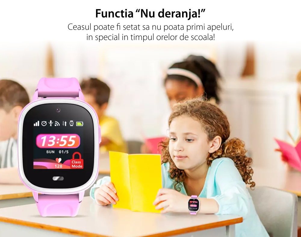 Ceas SmartWatch Pentru Copii Motto TD31, Roz cu Localizare GPS, Alarma, Telefon, Chat / voce, Geofence, Pedometru