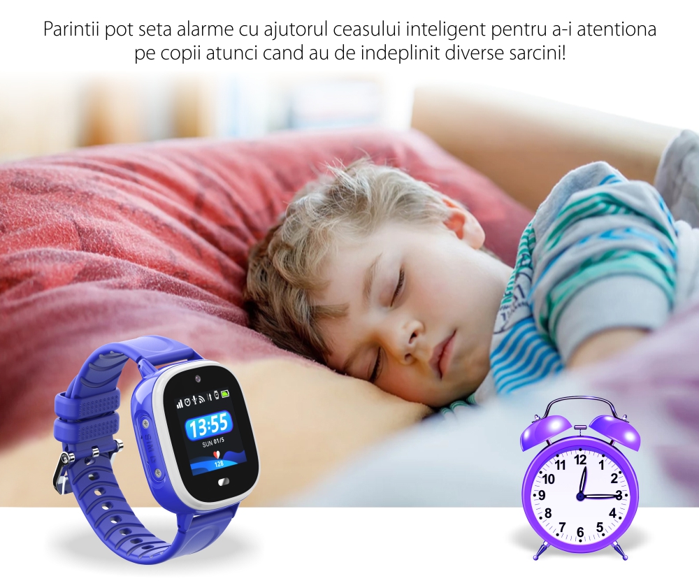 Ceas SmartWatch Pentru Copii Motto TD31 cu Localizare GPS, Alarma, Telefon, Chat / voce, Geofence, Pedometru, Mov