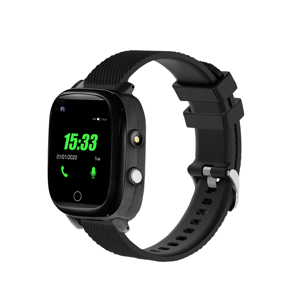 Ceas Smartwatch YQT-T5S, Negru, Curea silicon, Masurare temperatura, Localizare GPS, Istoric traseu, Apel de Monitorizare, Camera, Lanterna, Android, 4G, Cartela SIM Cadou