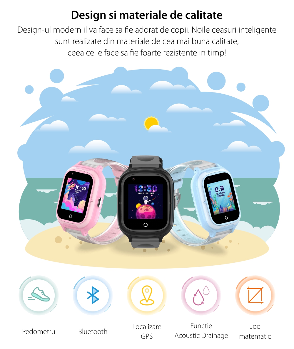 Ceas Smartwatch Pentru Copii, Wonlex KT23, Albastru, Nano SIM, 4G, Pedometru, Localizare GPS, Microfon, Monitorizare & SOS