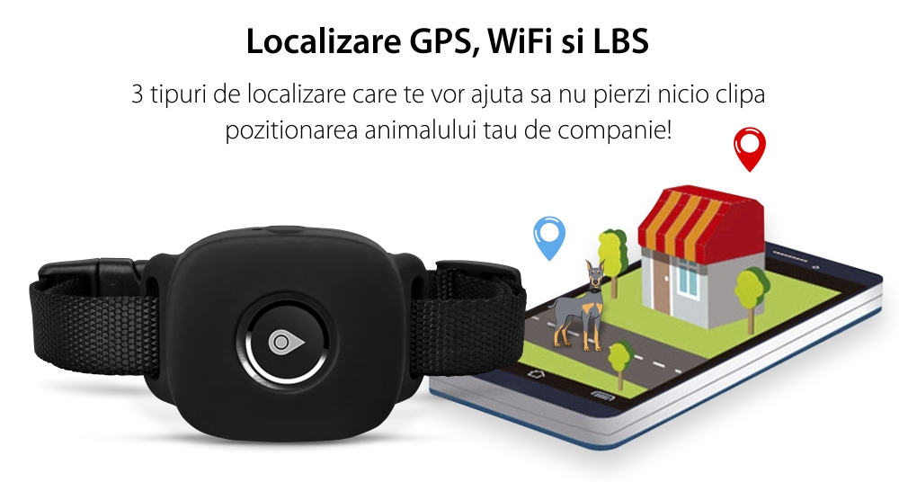 Zgarda cu Localizare GPS Pentru Animale Wonlex PT-03, Retea 4G, Nano SIM, Baterie 730 mAh, Istoric traseu, Perimetru de siguranta,