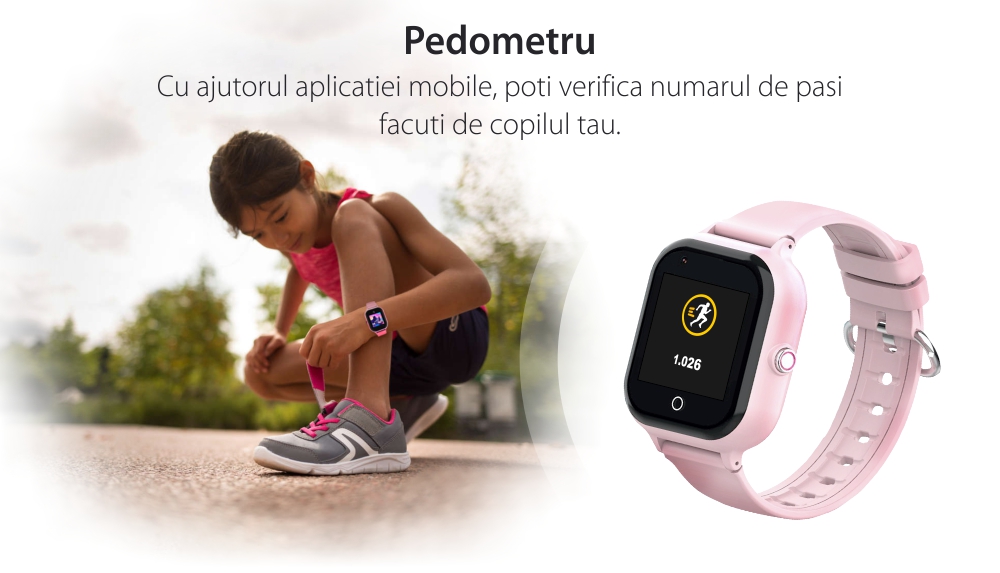 Ceas Smartwatch Pentru Copii, Wonlex KT24, Roz, Nano SIM, 4G, Pedometru, Monitorizare, Camera, Contacte, Apel SOS