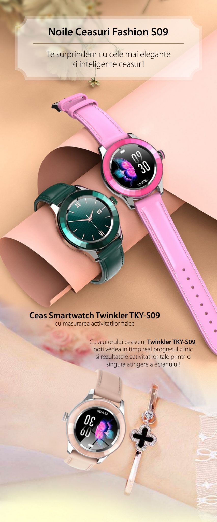 Ceas Smartwatch TKY-S09, Albastru, Moduri sportive, Monitorizarea calitatii somnului, Ritm cardiac, Tensiune arteriala, Oxigen din sange