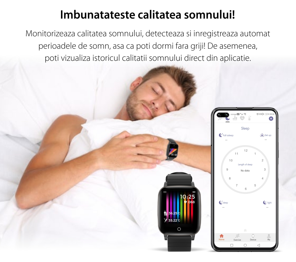 Ceas Smartwatch BlitzWolf BW-HL1T, Monitorizare ritm cardiac, temperatura & respiratie, Moduri sportive, Pasi, Calorii, Distanta