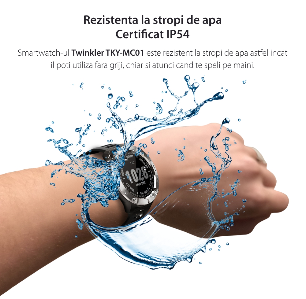 Ceas Smartwatch TKY-MC01, Argintiu-Negru, Pedometru, Calorii, Moduri sportive, Monitorizare somn, oxigen, ritm cardiac, Notificari