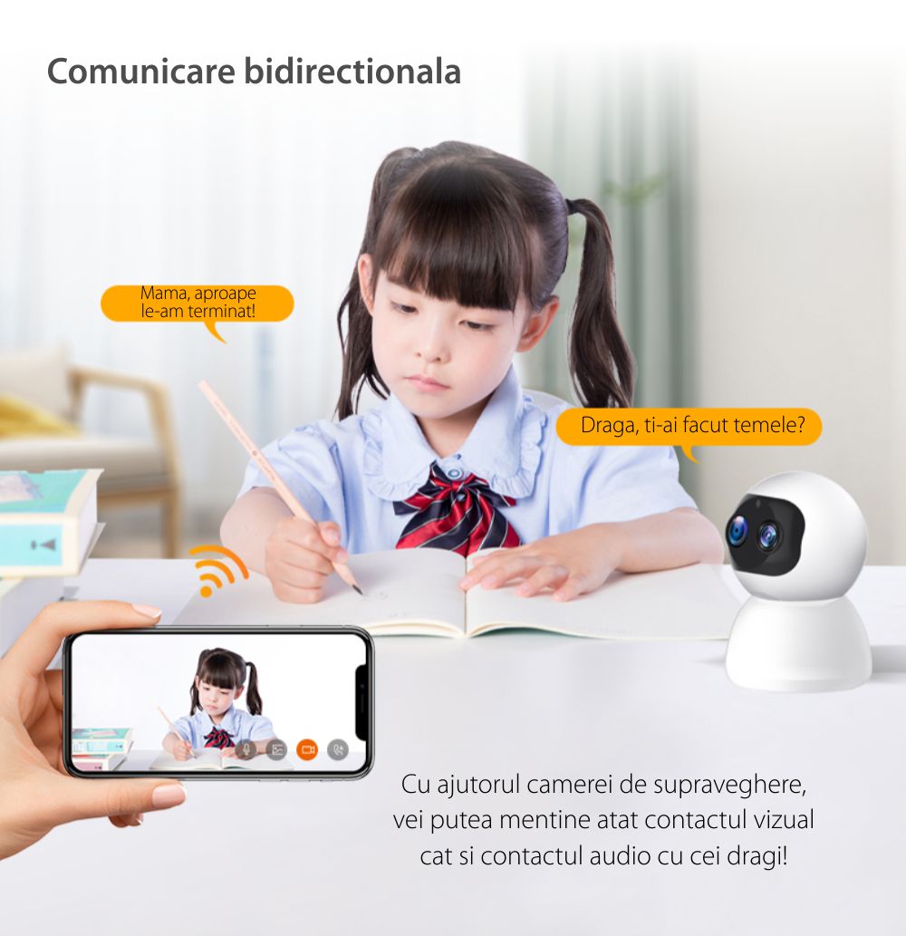 Video Baby Monitor Little Binocular Snowman AD118, Monitorizare 120°, Zoom 8X, Comunicare bidirectionala, Vedere nocturna