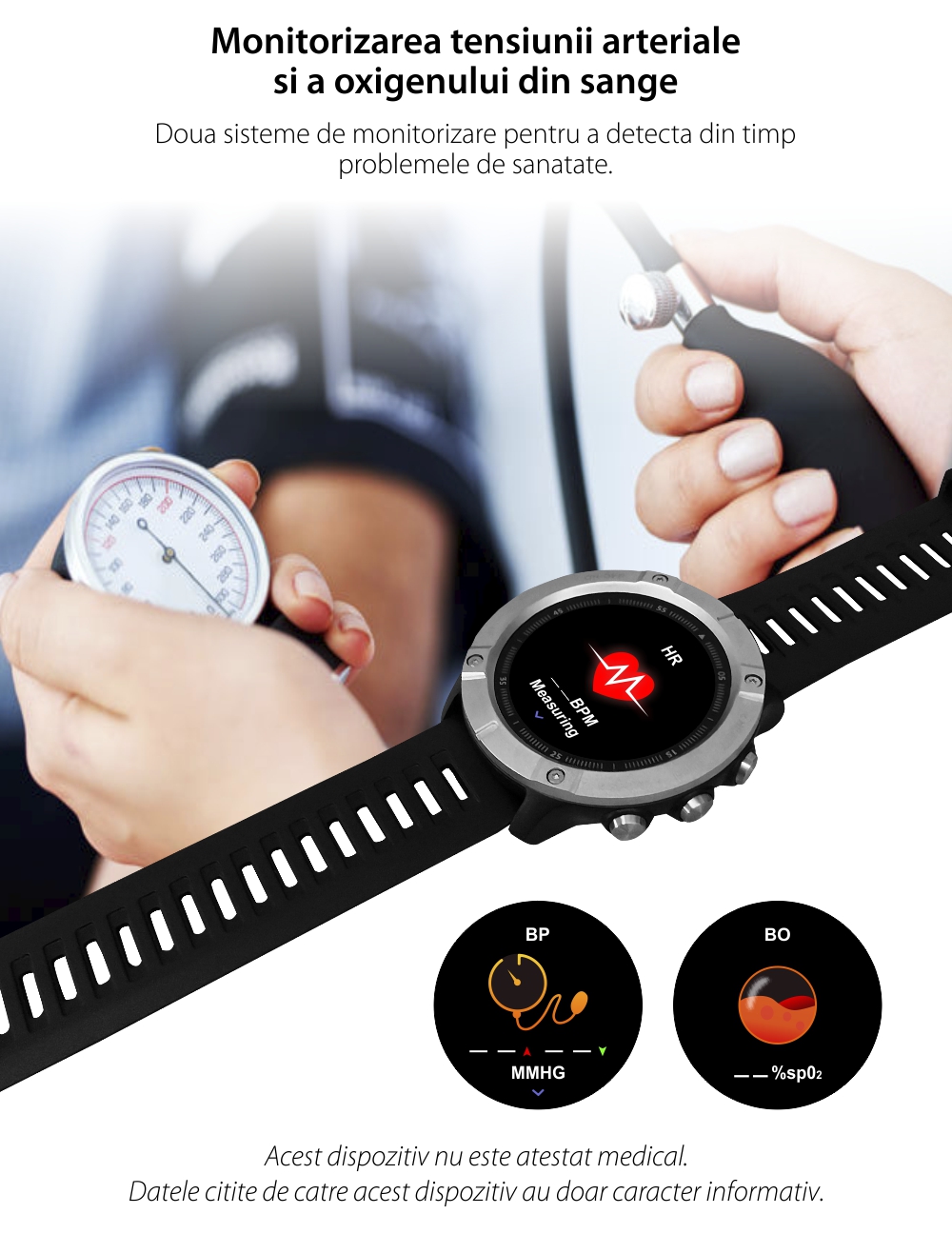 Ceas Smartwatch TKY-MC01, Negru, Pedometru, Calorii, Moduri sportive, Monitorizare somn, oxigen, ritm cardiac, Notificari
