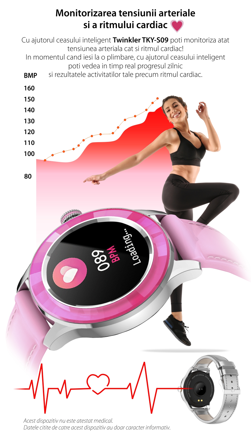 Ceas Smartwatch TKY-S09, Albastru, Moduri sportive, Monitorizarea calitatii somnului, Ritm cardiac, Tensiune arteriala, Oxigen din sange