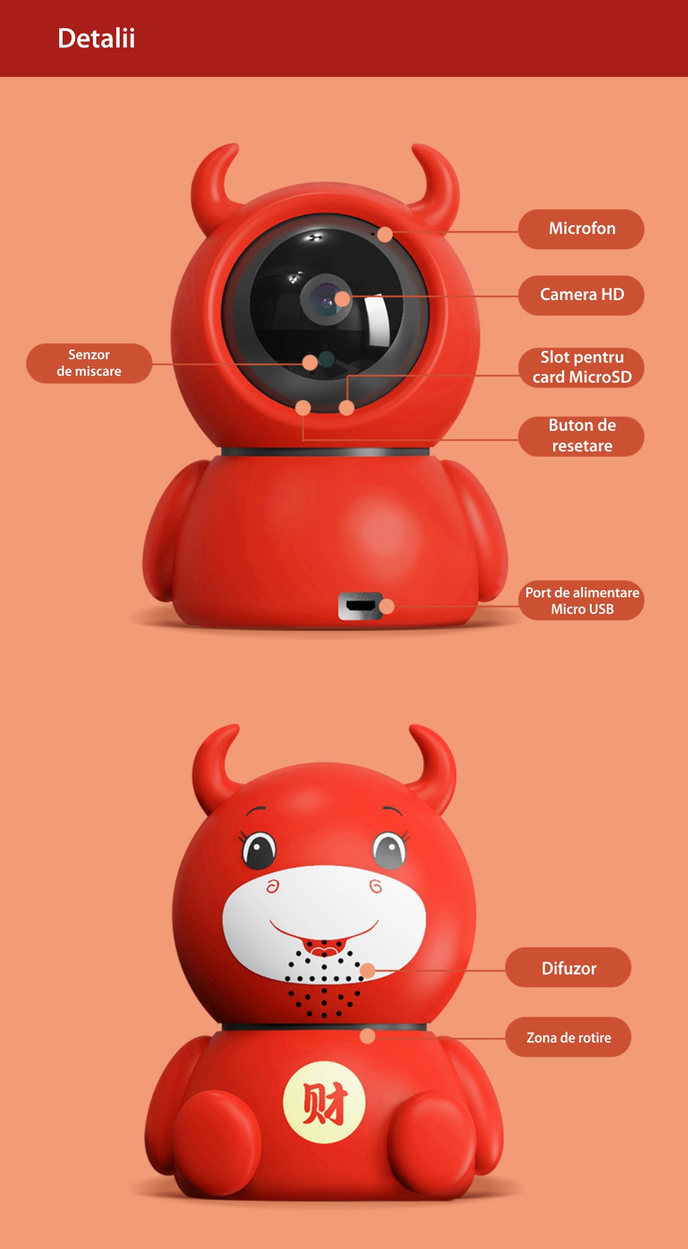 Video Baby Monitor Little Devil A199, Partajare, Stocare pe Cloud, Comunicare bidirectionala, Rotire 360°, Vedere nocturna, Slot microSD