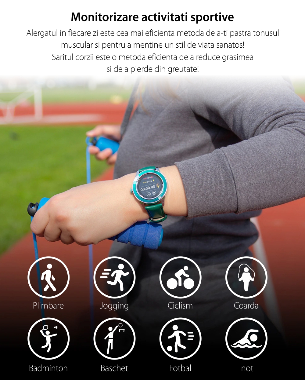 Ceas Smartwatch TKY-S09, Verde, Moduri sportive, Monitorizarea calitatii somnului, Ritm cardiac, Tensiune arteriala, Oxigen din sange