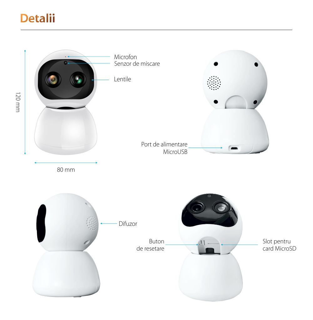 Video Baby Monitor Little Binocular Snowman AD118, Monitorizare 120°, Zoom 8X, Comunicare bidirectionala, Vedere nocturna