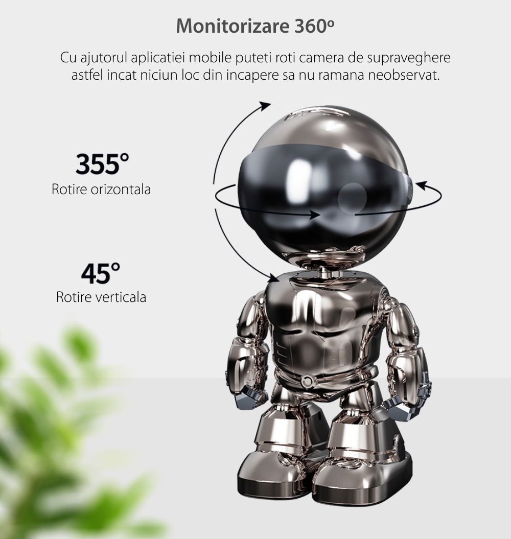 Video Baby Monitor Electroplating Iron Man A160-B, Comunicare bidirectionala, Vedere nocturna, Monitorizare 360°, Control prin aplicatie, Slot MicroSD