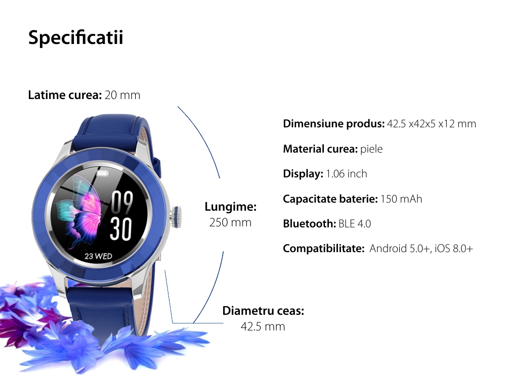 Ceas Smartwatch TKY-S09, Argintiu, Moduri sportive, Monitorizarea calitatii somnului, Ritm cardiac, Tensiune arteriala, Oxigen din sange