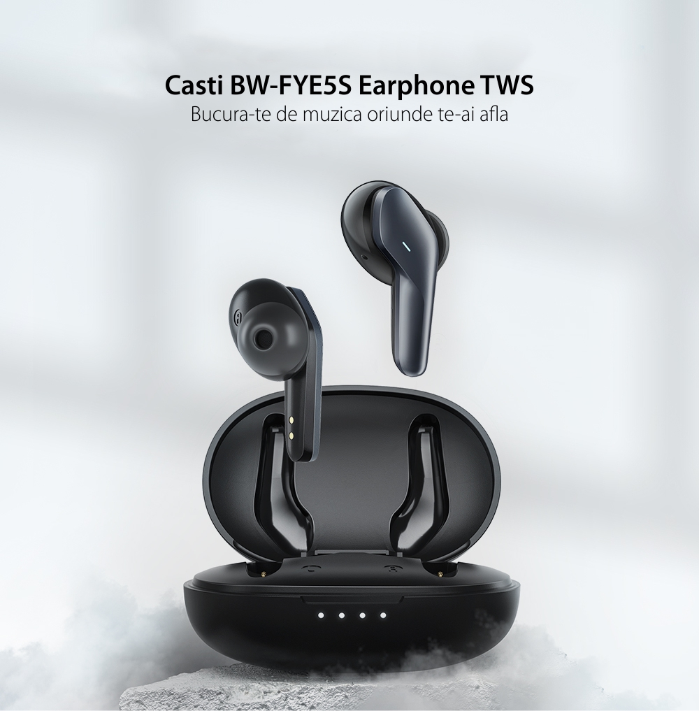 Casti in-Ear Blitzwolf BW-FYE5S, Negru, Bluetooth 5.0, Distanta transmisie 10 m, Compatibilitate universala