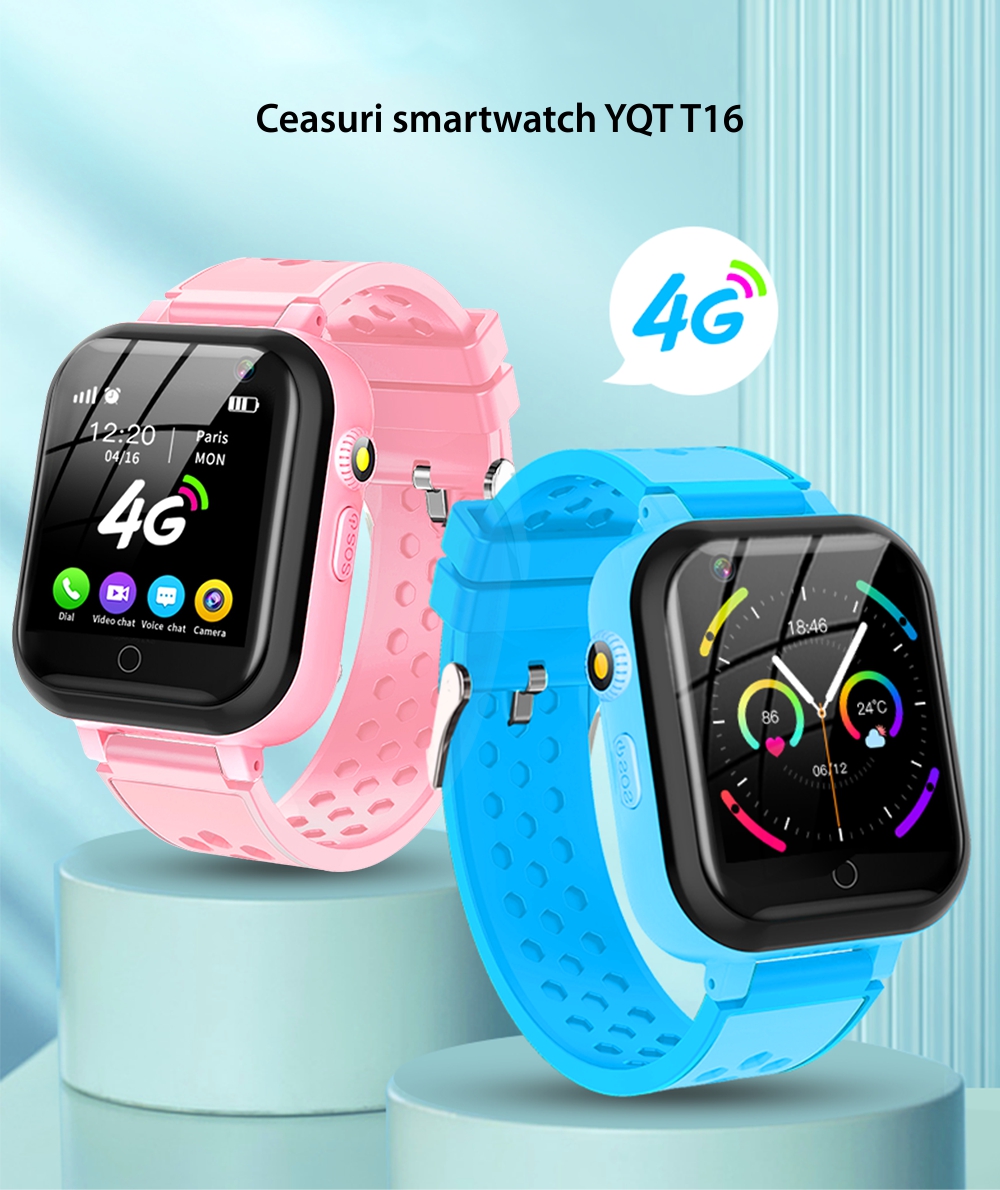 Ceas Smartwatch Pentru Copii YQT-T16, Cartela SIM, Negru cu Functii de monitorizare, Camera, Apelare video, SOS, Perimetru siguranta, Comunicare bidirectionala, Contacte