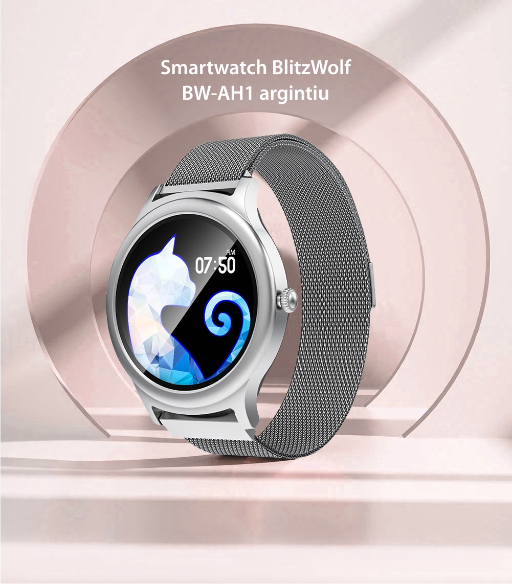 Ceas Smartwatch BlitzWolf BW-AH1, Monitorizare sanatate & somn, Cadran personalizat, Moduri sportive, Pedometru, Calorii, Alarma