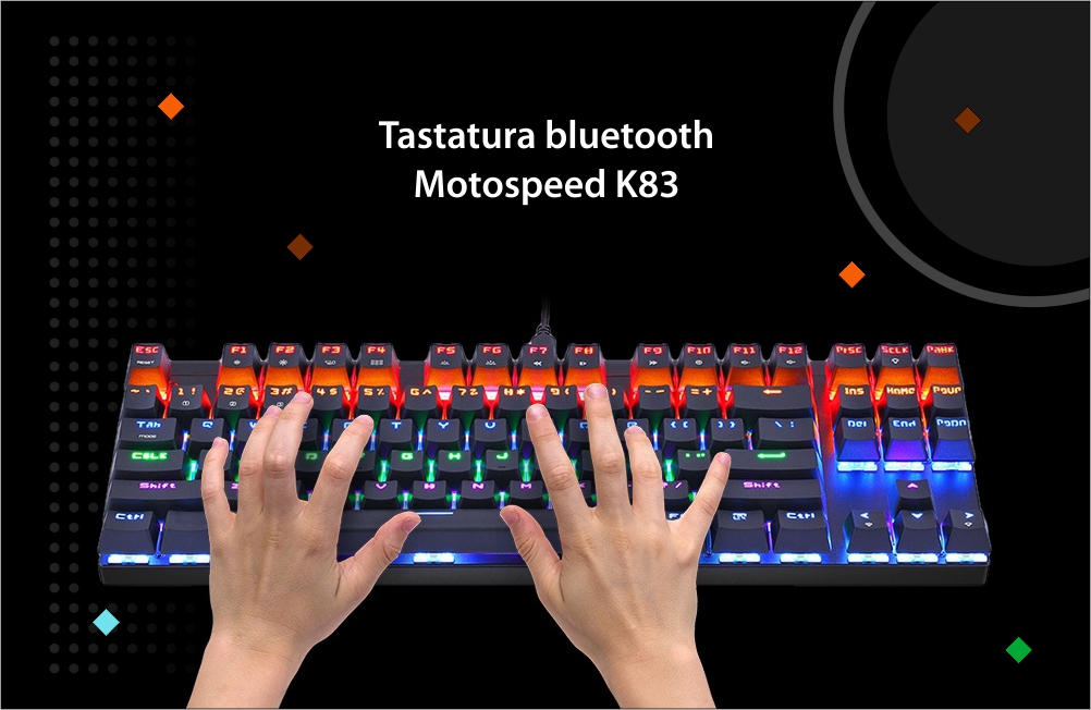 Tastatura Gaming Motospeed K83, Conexiune USB / Bluetooth, Iluminare RGB, Lungime cablu 1.5 m