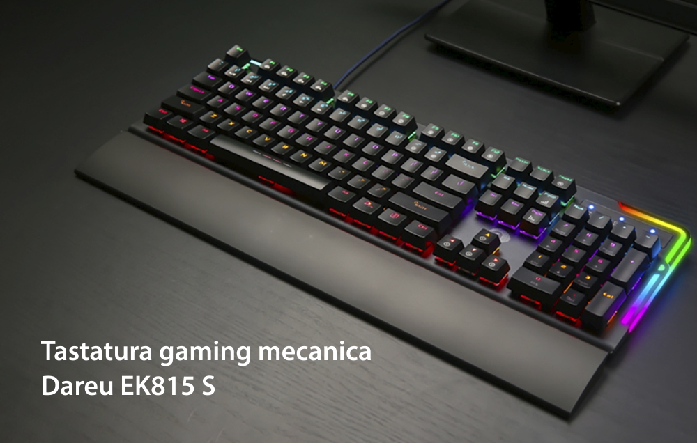Tastatura Gaming Dareu EK815s, Conexiune USB, Iluminare RGB, Ergonomic, Suport detasabil