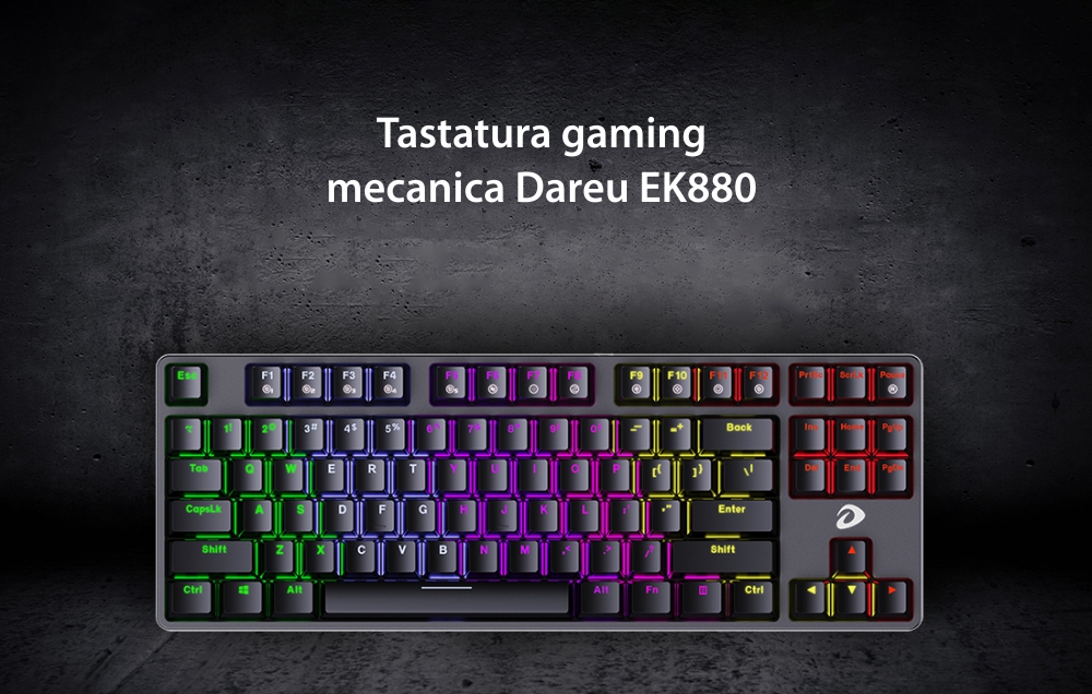 Tastatura Gaming Dareu EK880, Iluminare RGB, Conexiune USB, Lungime cablu 1.8 m