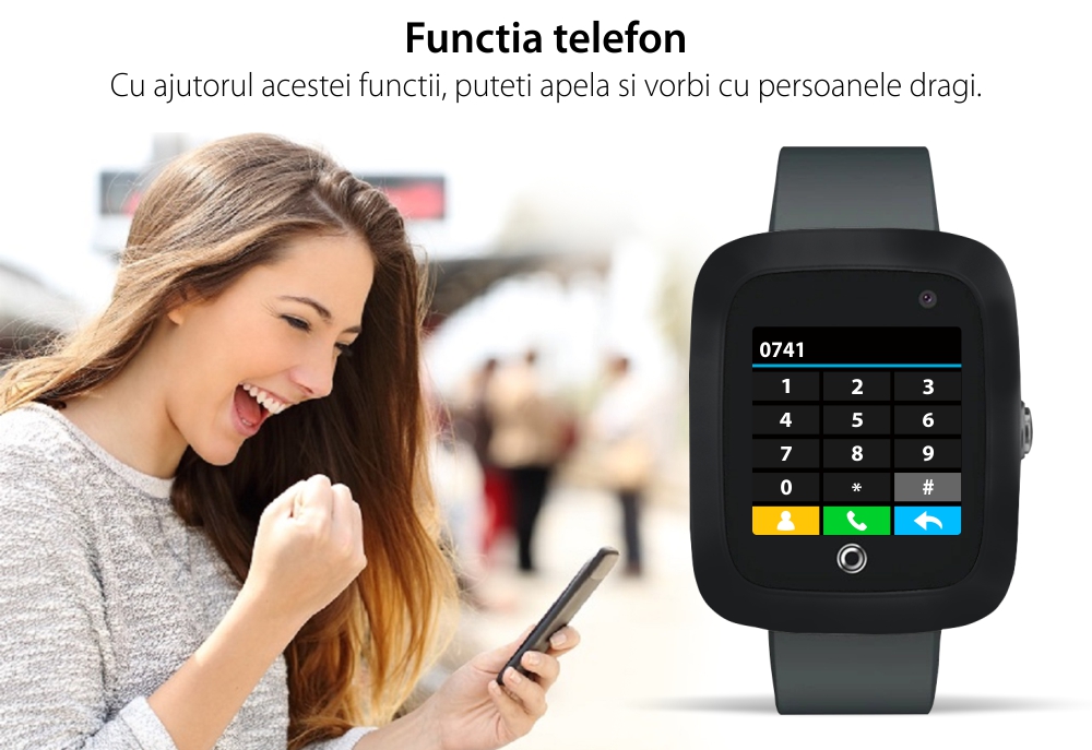 Ceas SmartWatch Motto TD-20, Negru, Functie telefon, Agenda, Mesaje vocale, Monitorizare ritm cardiac & oxigen din sange, Pedometru, Camera