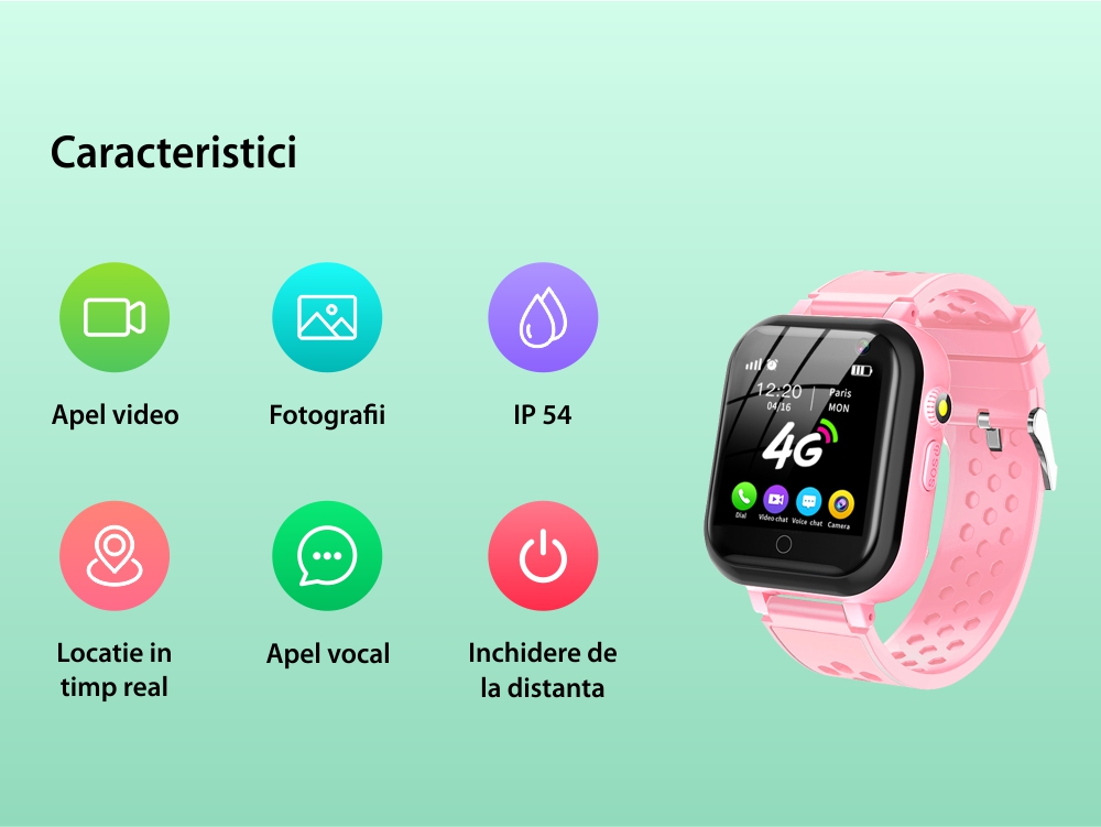 Ceas Smartwatch Pentru Copii YQT-T16-1, Cartela SIM, Functii de monitorizare, Camera, Apelare video, SOS, Perimetru siguranta, Comunicare bidirectionala, Contacte, Albastru