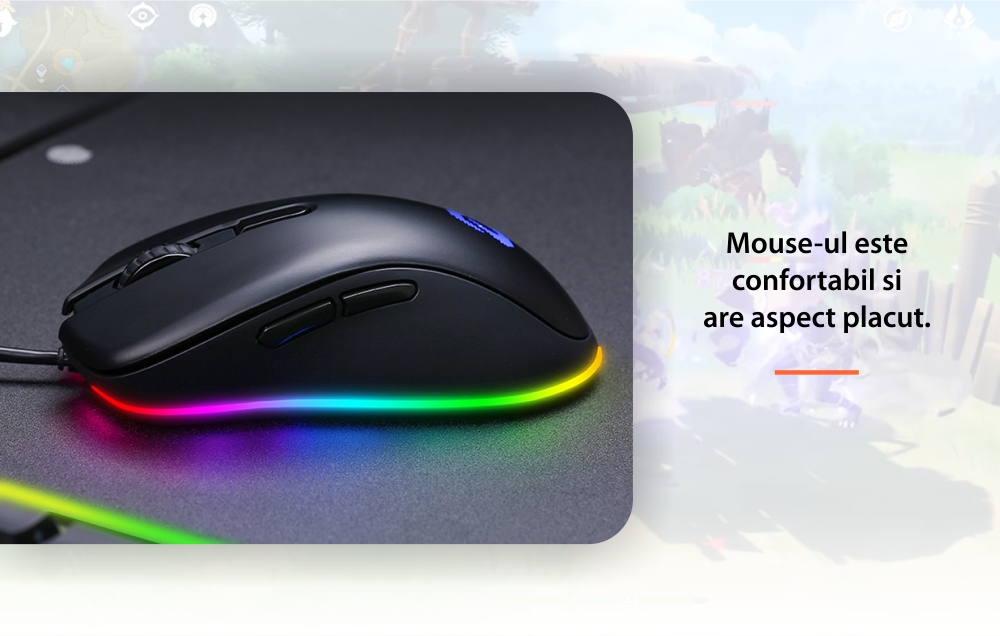 Mouse Gaming Dareu EM908, Conexiune USB, 6000 DPI, Iluminare RGB, 6 Butoane