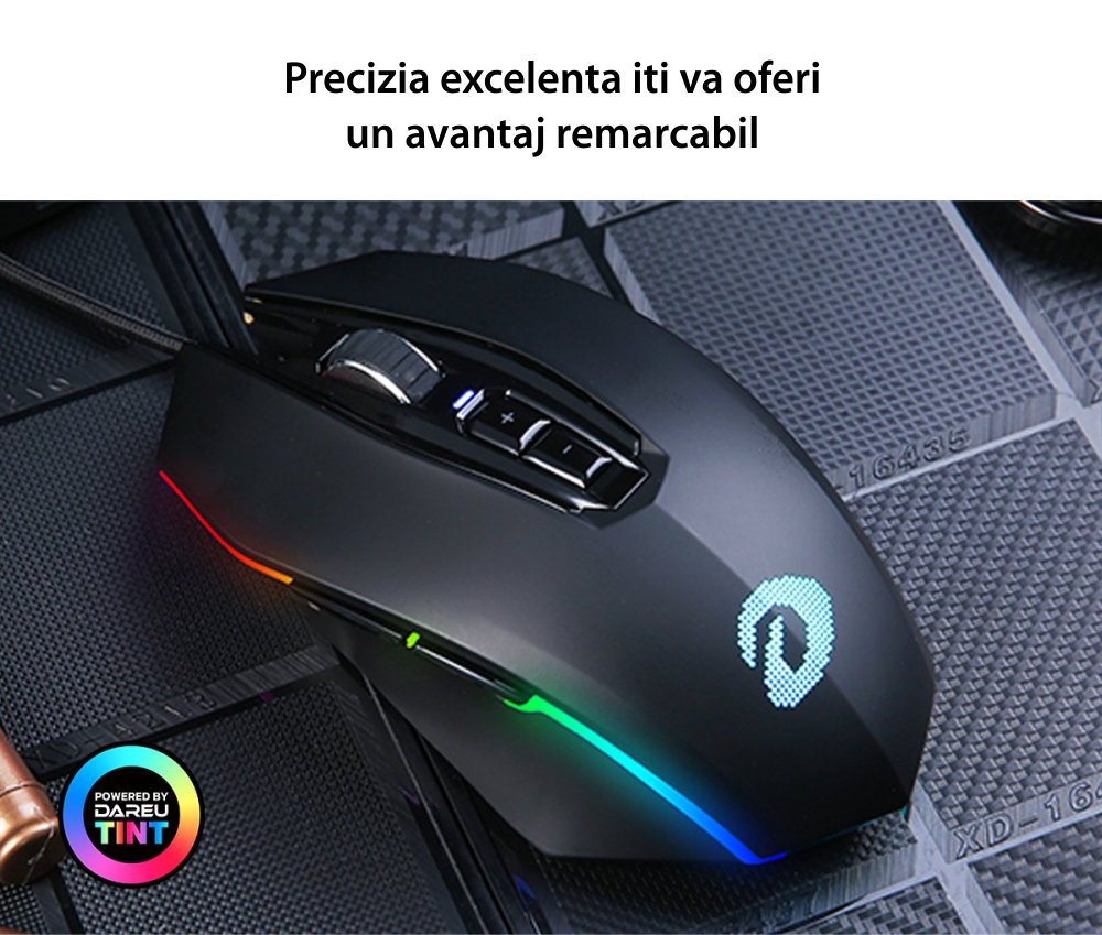 Mouse Gaming Dareu EM925 Pro, Sensibilitate 12000 DPI, Conexiune USB, Cablu 1.8 m