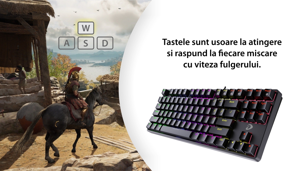 Tastatura Gaming Dareu EK880, Iluminare RGB, Conexiune USB, Lungime cablu 1.8 m