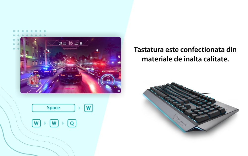 Tastatura Gaming Motospeed CK99, Iluminare RGB, Conexiune USB, Lungime cablu 1.6 m, Ergonomic