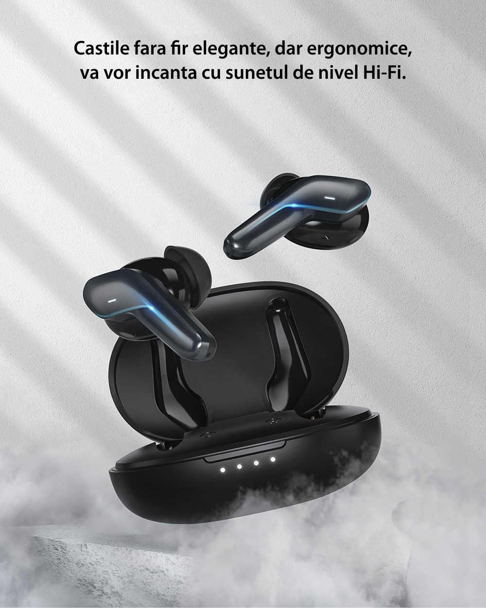 Casti in-Ear Blitzwolf BW-FYE5S, Negru, Bluetooth 5.0, Distanta transmisie 10 m, Compatibilitate universala