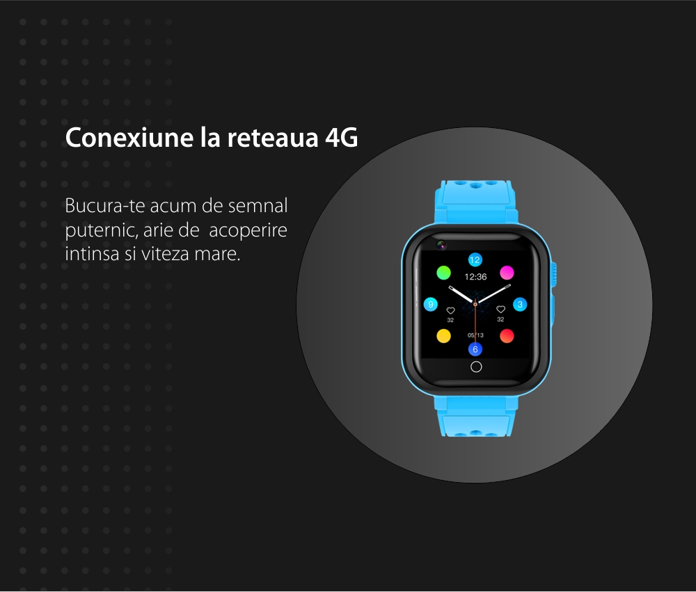 Ceas Smartwatch Pentru Copii YQT-T16-1, Cartela SIM, Functii de monitorizare, Camera, Apelare video, SOS, Perimetru siguranta, Comunicare bidirectionala, Contacte, Albastru